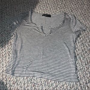 striped grey V cut crop top